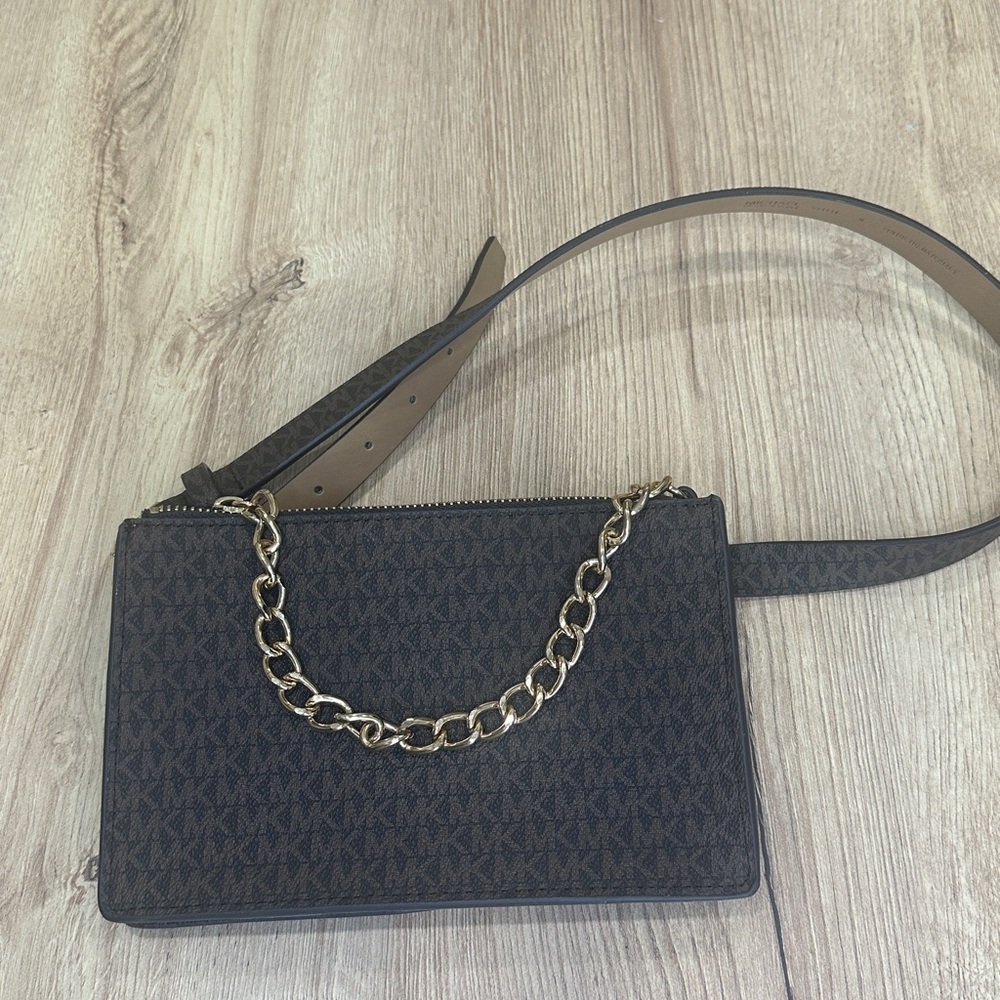Michael Kors Brown Wallet Belt with Quilted Design